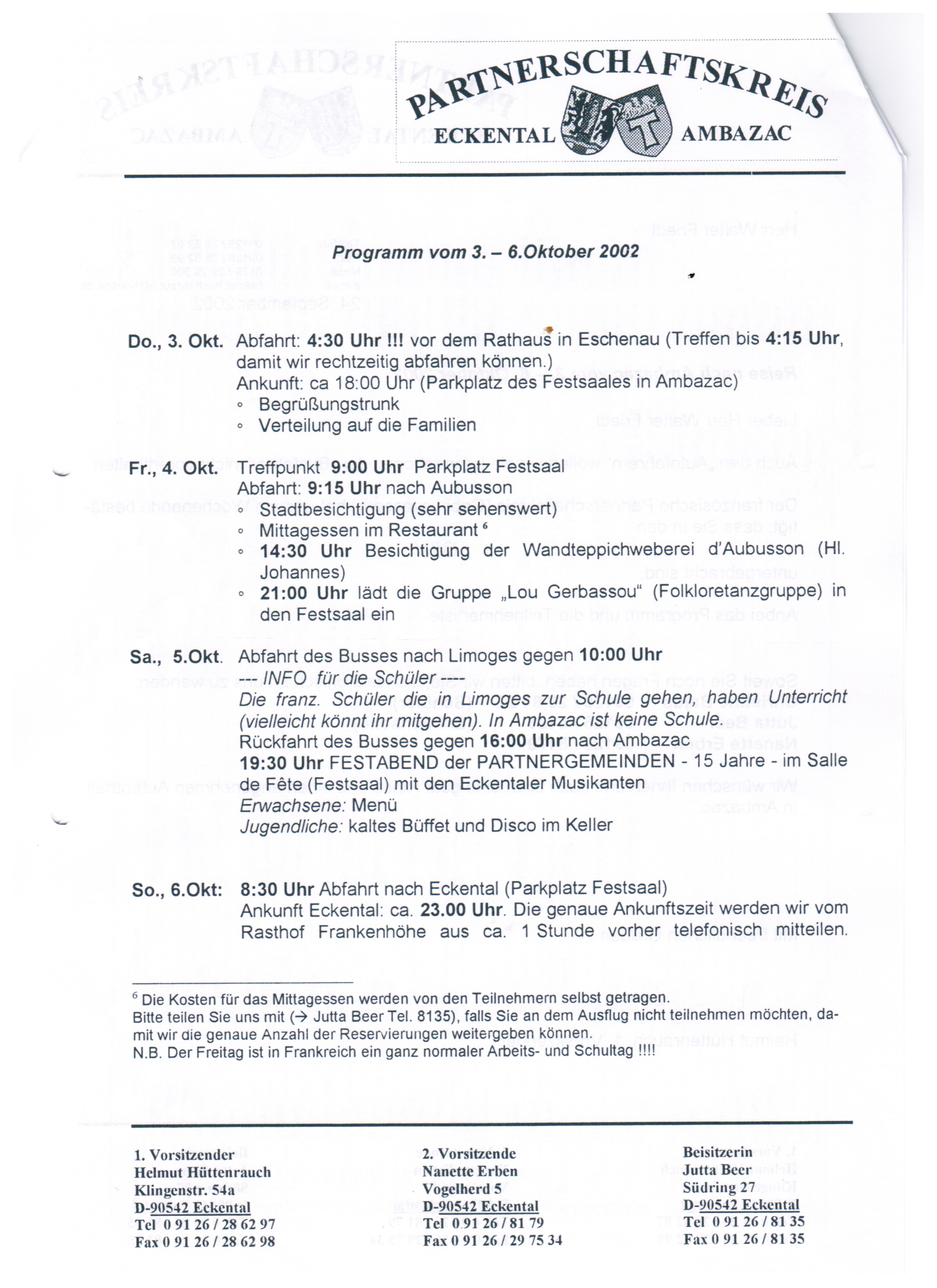 Programm vom 3. - 6.Okt 2002